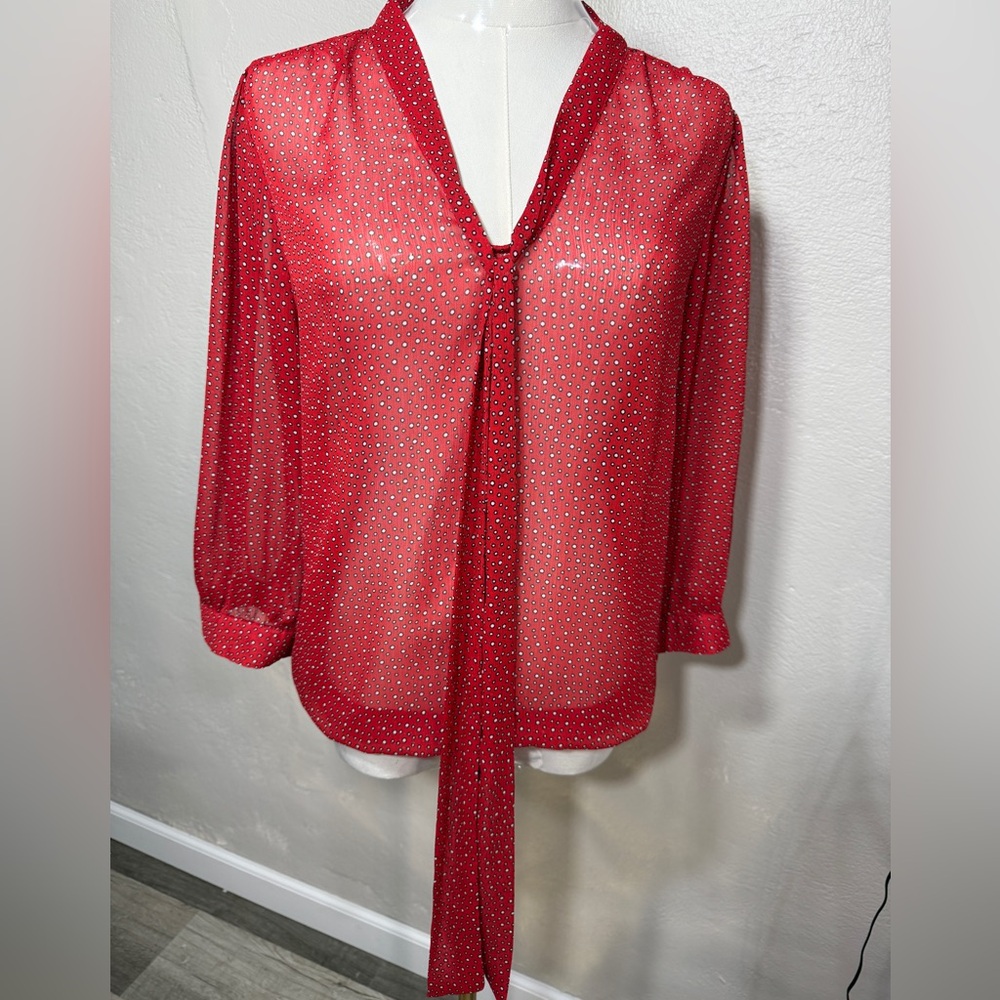 The Limited Red Polka Dot Tie Neck Blouse Size Medium